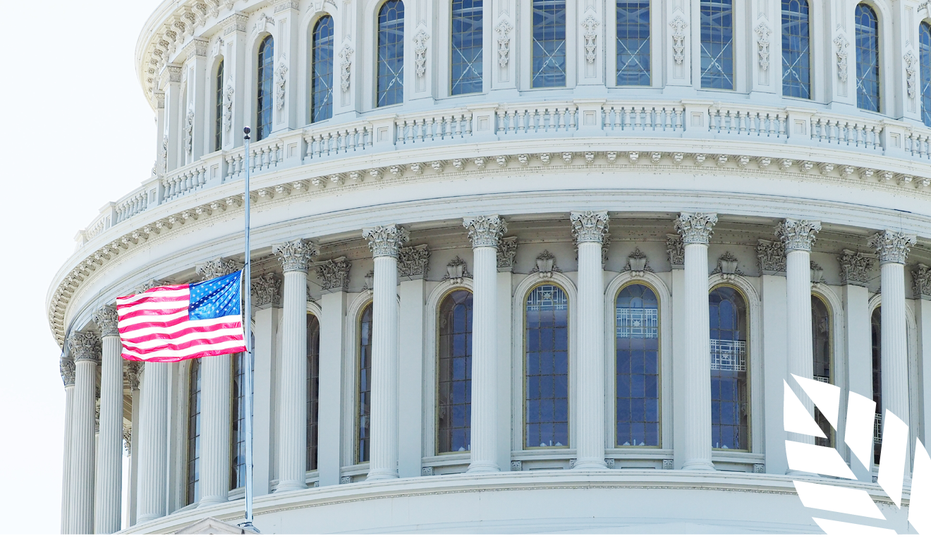 the U.S. capitol building with the American Flag in front