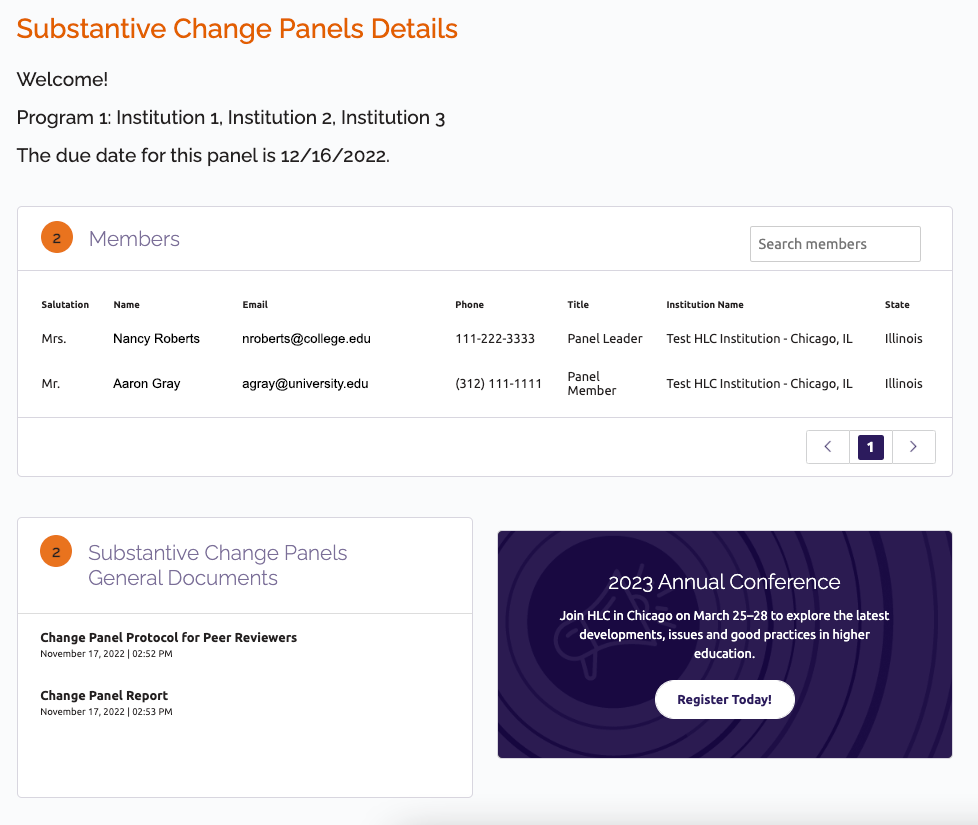 Change Panel Details page
