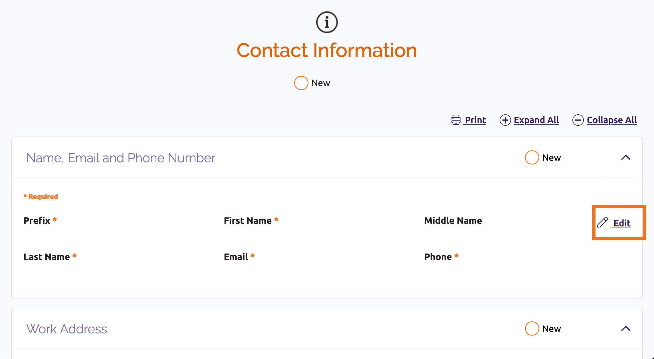 Contact Information section page