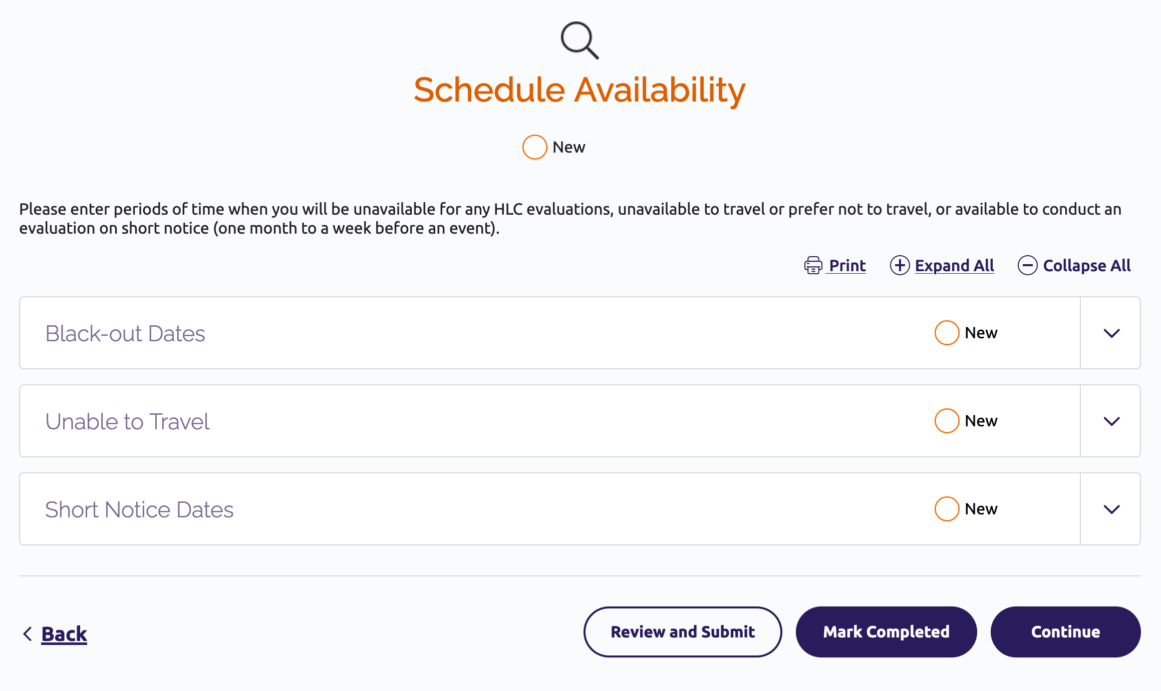 Schedule Availability section page