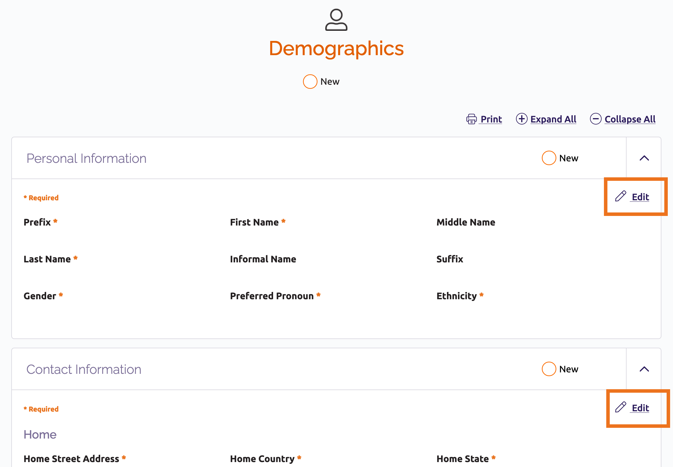 Demographics section page