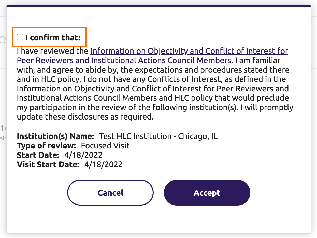 Confirmation message to accept review invitation