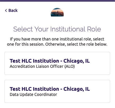 Select Your Institutional Role dialog box