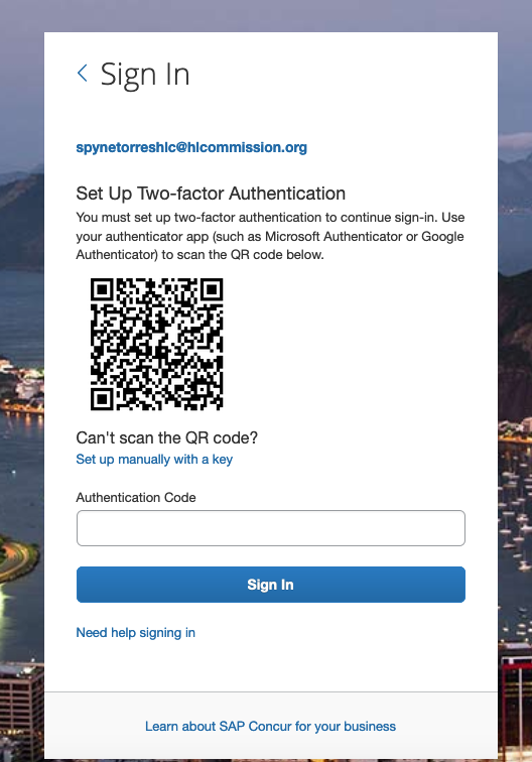 Sign in with two factor authentication QR code page