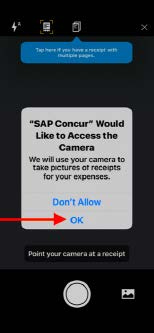 Concur camera capture permissions popup