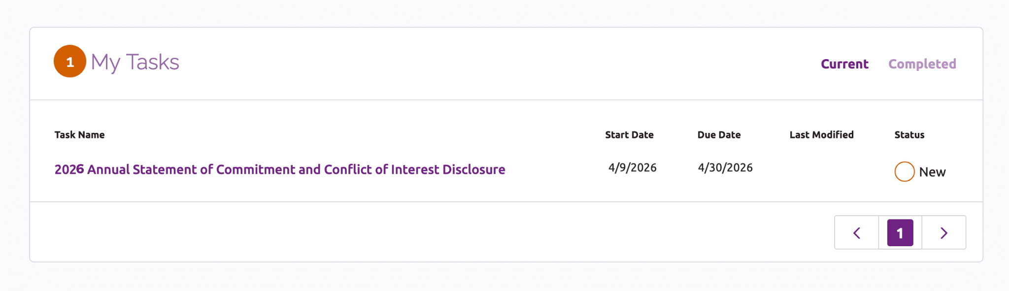 The My Tasks section on the Canopy home page