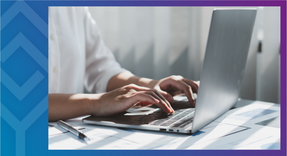 26-1-CLQAWebinar-Cal Hands typing on a laptop keyboard