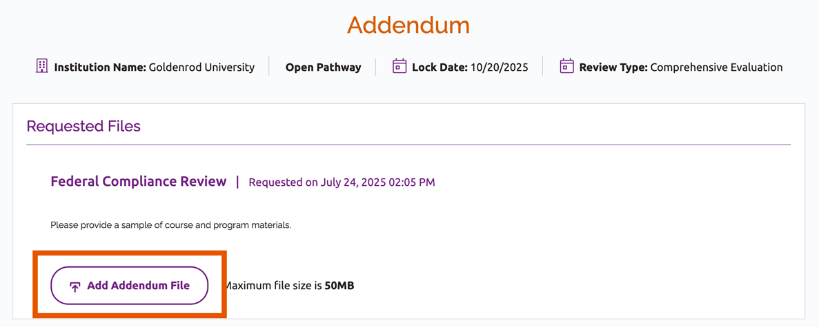 Add Addendum File button