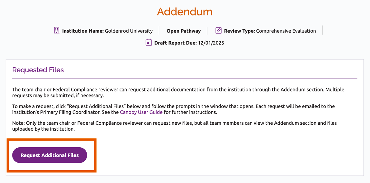 Request Additional Files button
