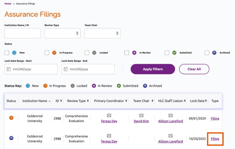 Filing link to Goldenrod University's archived comprehensive evaluation