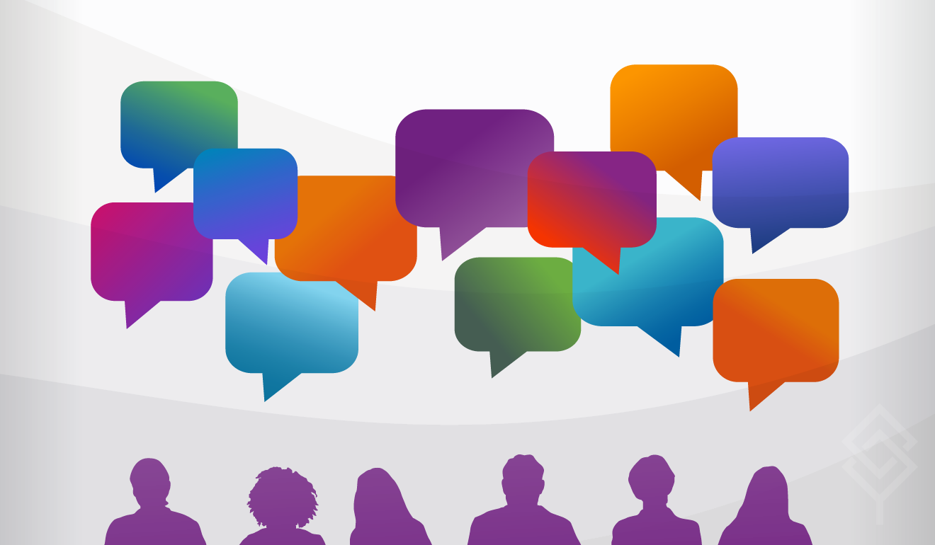 Illustration of speech bubbles above people