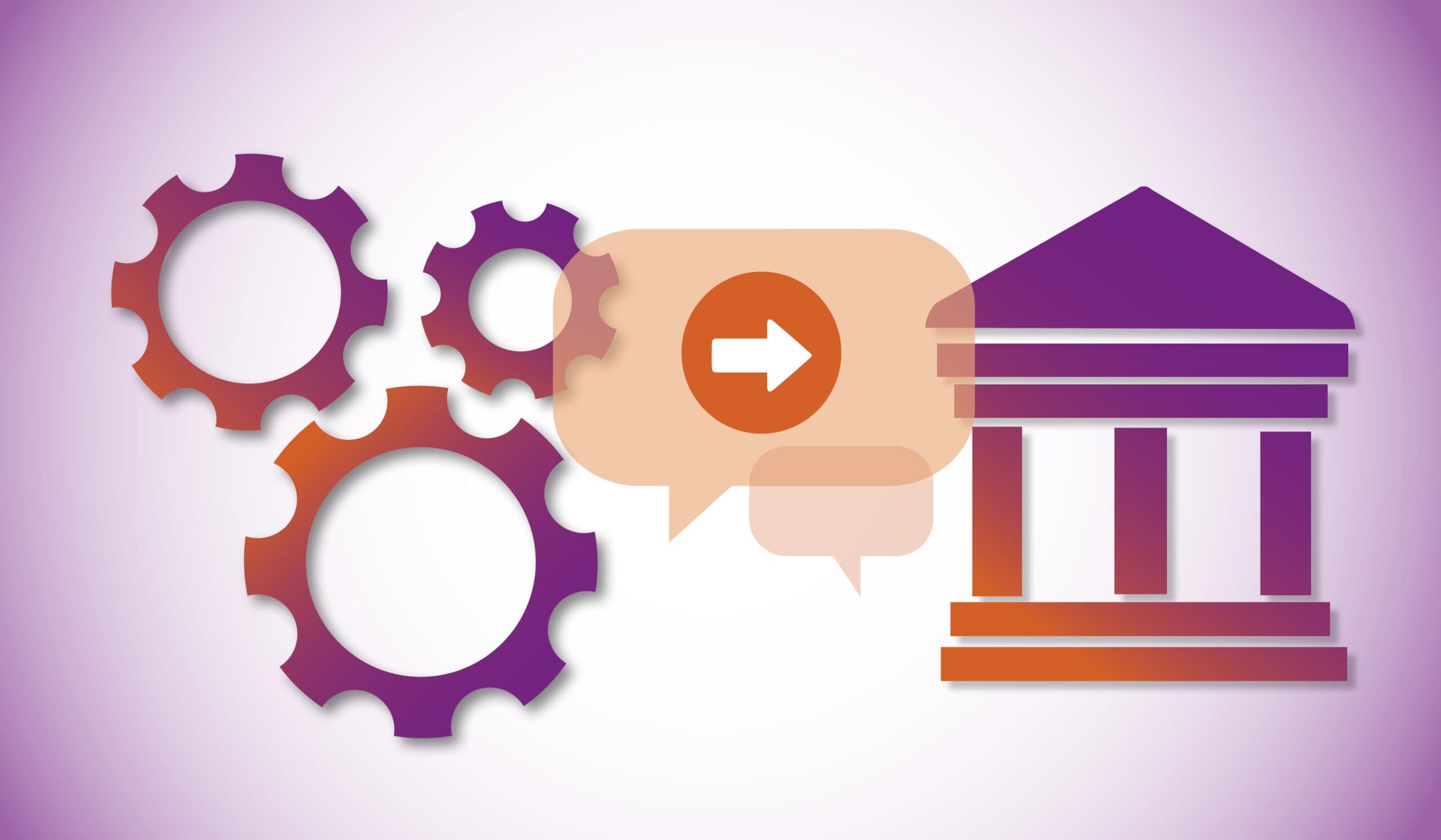 Gears with an arrow pointing to an institution icon