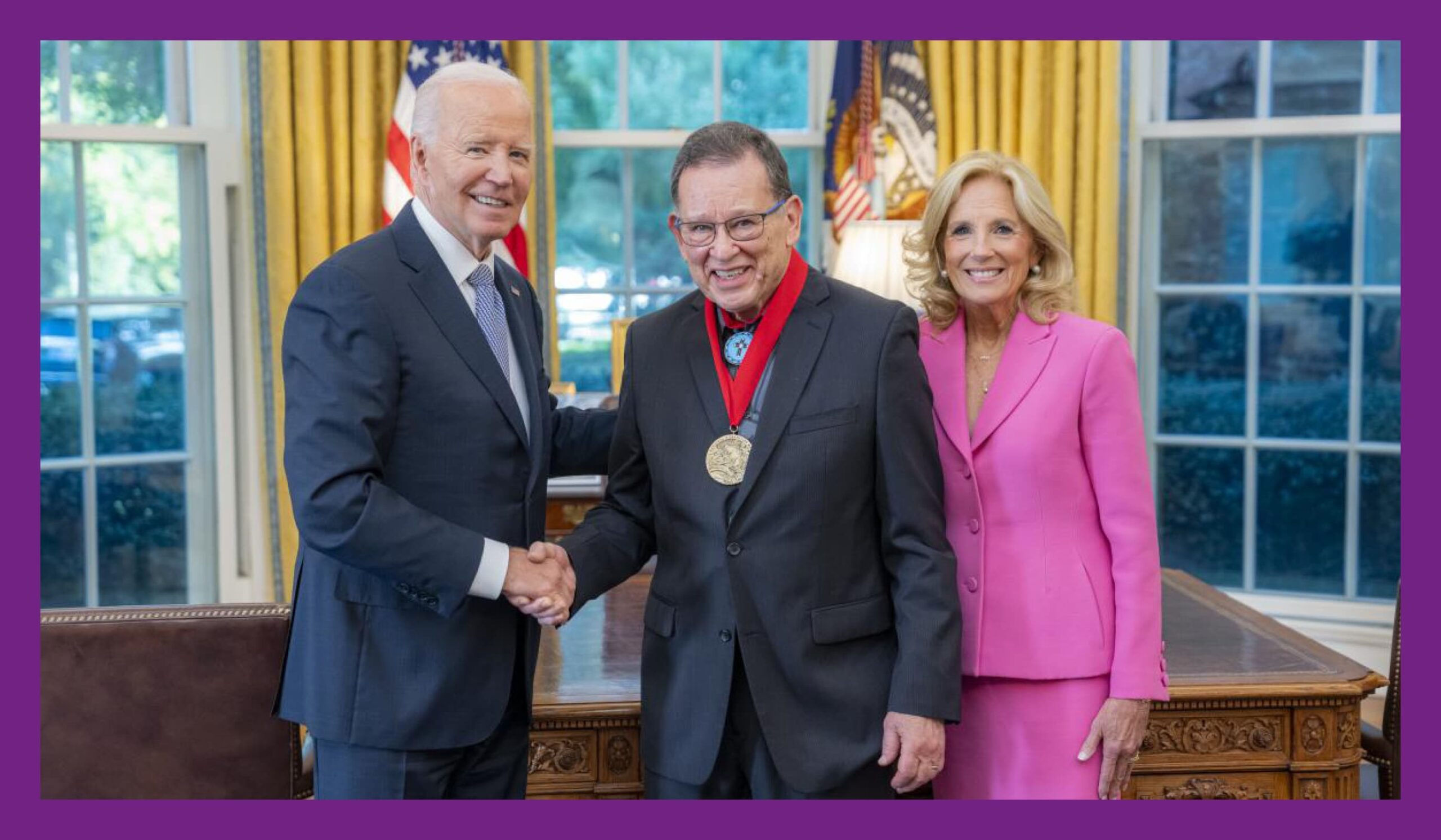 HLC Board Member Bob Martin shaking hands with President Joe Biden next to First Lady Jill Biden