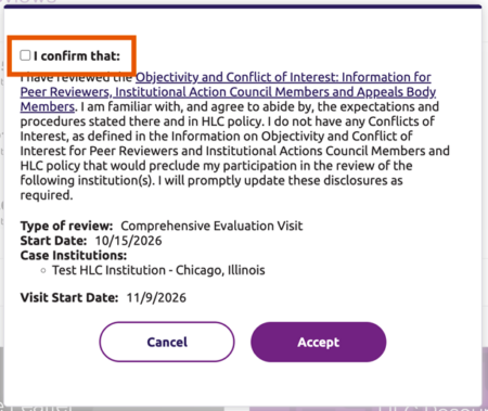 Confirmation message to accept review invitation