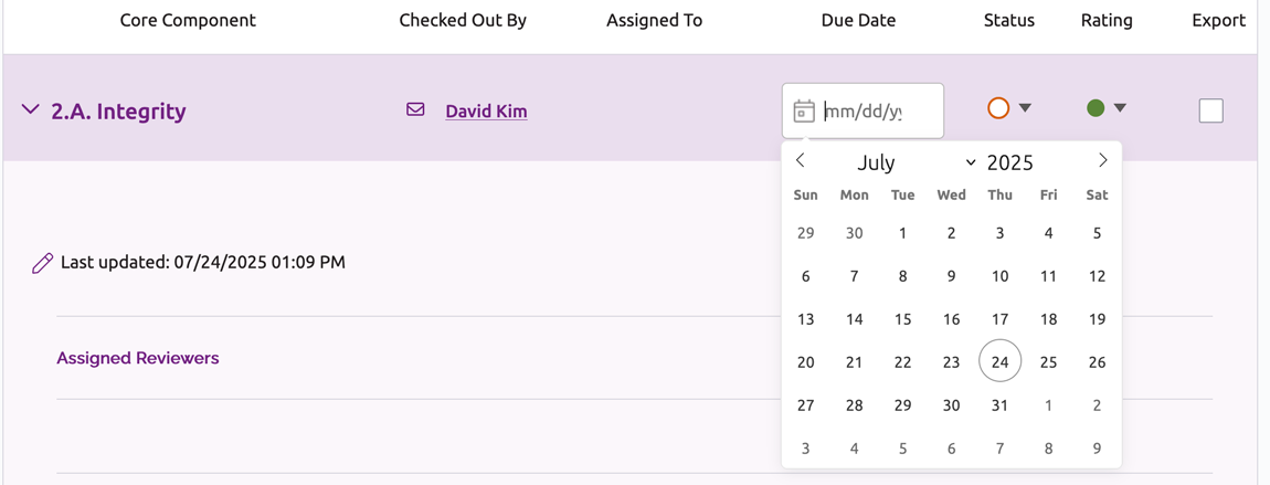 Calendar field to set due date