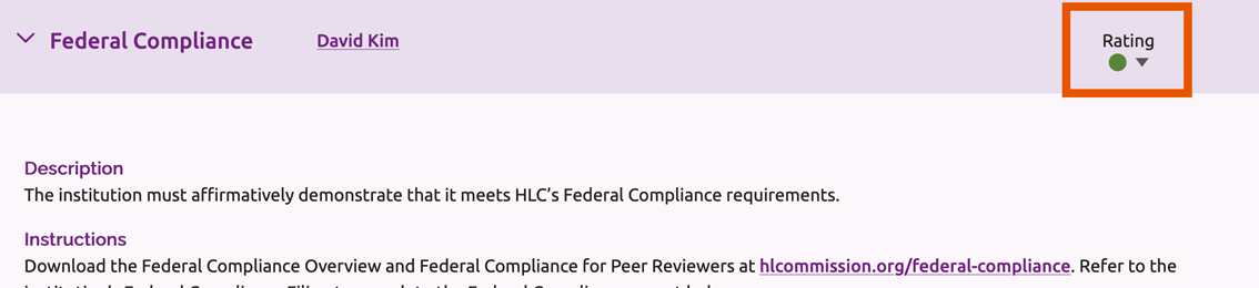 Federal Compliance rating field