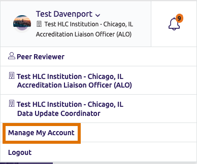 Manage My Account menu item