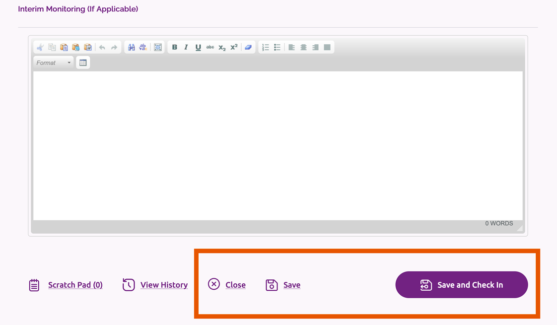Close, Save and Save and Check In links