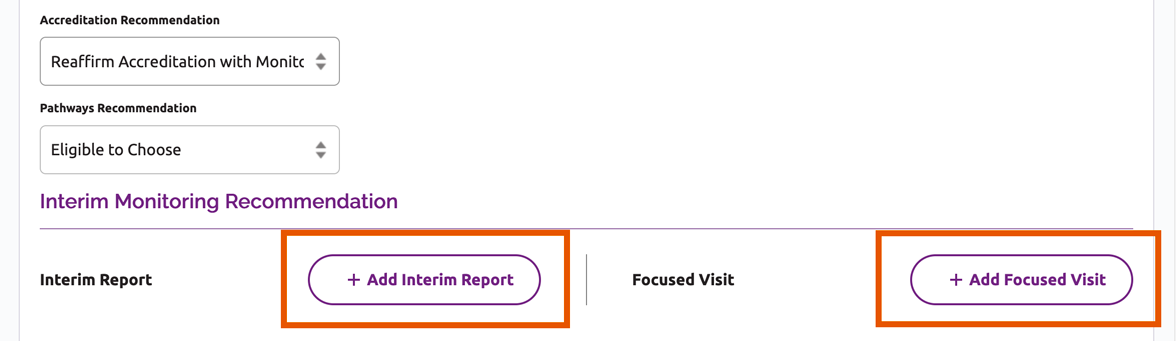 Add Interim Report and Add Focused Visit buttons