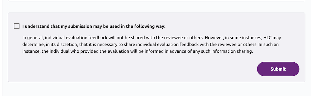 The confirmation message on the Review and Submit page