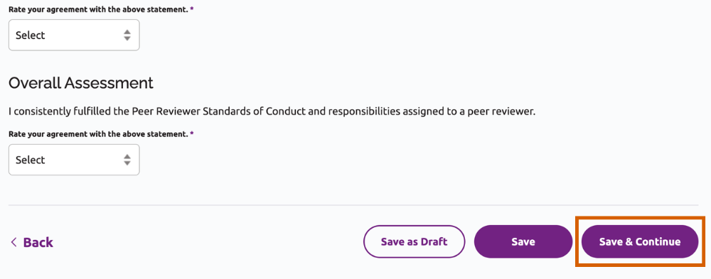 The Save and Continue button on the Skills Evaluation section