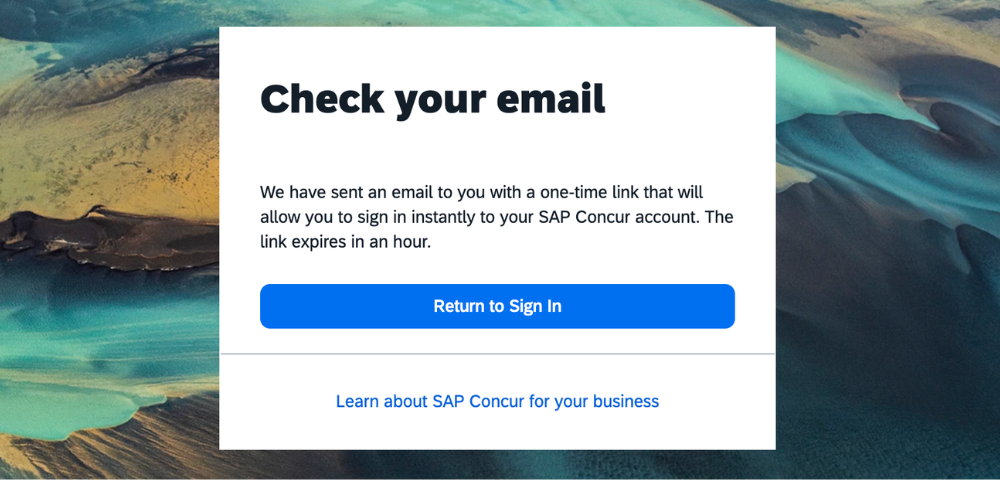 Concur instruction box: check your email